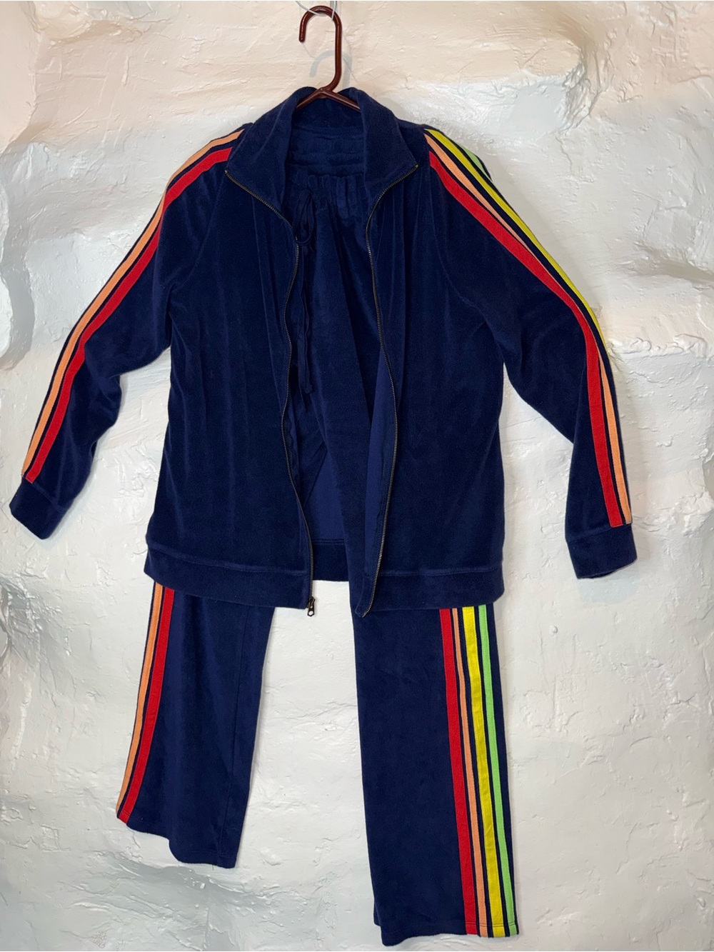 Vintage Mossimo Terry Cloth Tracksuit Set - Navy Rainbow Stripe